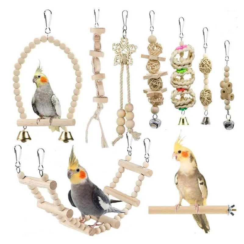 बहु-टुकड़े तोता खिलौना सेट पक्षी खिलौने स्विंग रंगीन मोती घंटी पक्षी उत्पादों फांसी खिलौने