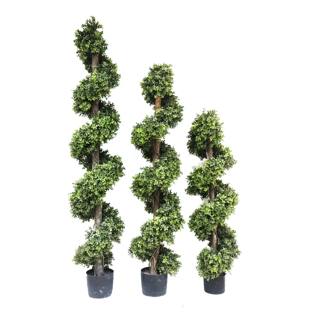 Planta artificial Buxo Topiary Espiral vegetação em vasos Indoor Outdoor UV Resistente Hastes Faux Plante Tree decoração