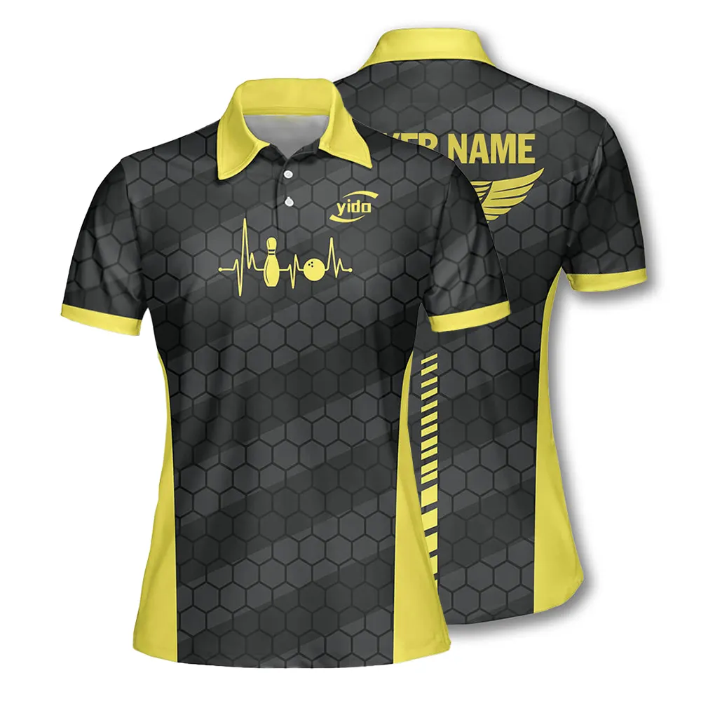 Atmungsaktive Retro Bowling Wear benutzer definierte sechseckige Muster Design Bowling Shirts Männer Frauen