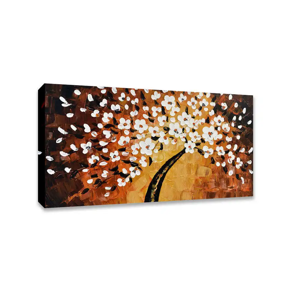 Modern 3D Faca Golden Tree Canvas Flor Abstrata Flor Árvore Decorativa Faca Pintura A óleo