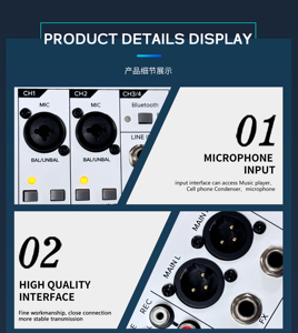 4 Channel USB Interface Mixer DJ Sound <strong>Controller</strong> Mini Mixer with Sound Card and Blueteeth Function for Home Outdoor Party Band - Product Image 5