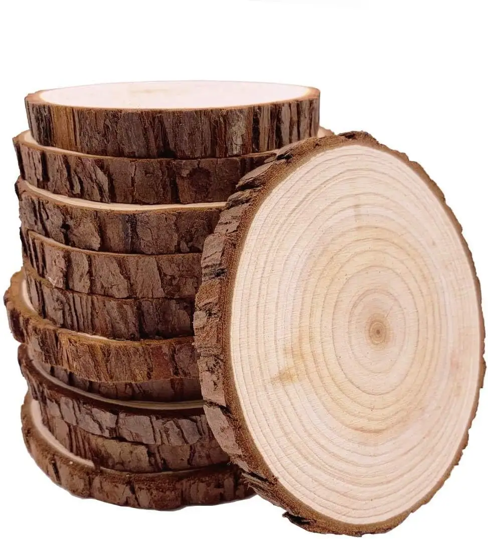 Círculos de rodajas de madera sin terminar redondos de pino Natural con discos de troncos de corteza de árbol grabado láser pintura Diy talla de madera