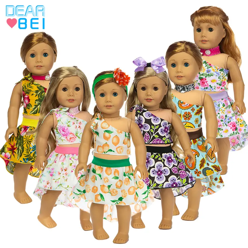 Vestiti per bambole stampati a spalla, vestiti per bambole rinate, vestiti per bambole da 18 pollici di bella moda