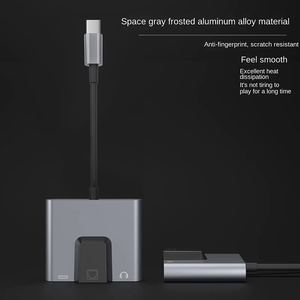 อะแดปเตอร์อีเธอร์เน็ต2อิน1 USB C ไปยังอะแดปเตอร์พอร์ตชาร์จเสียง3.5มม. สำหรับแล็ปท็อปแท็บเล็ต - Product Image 2