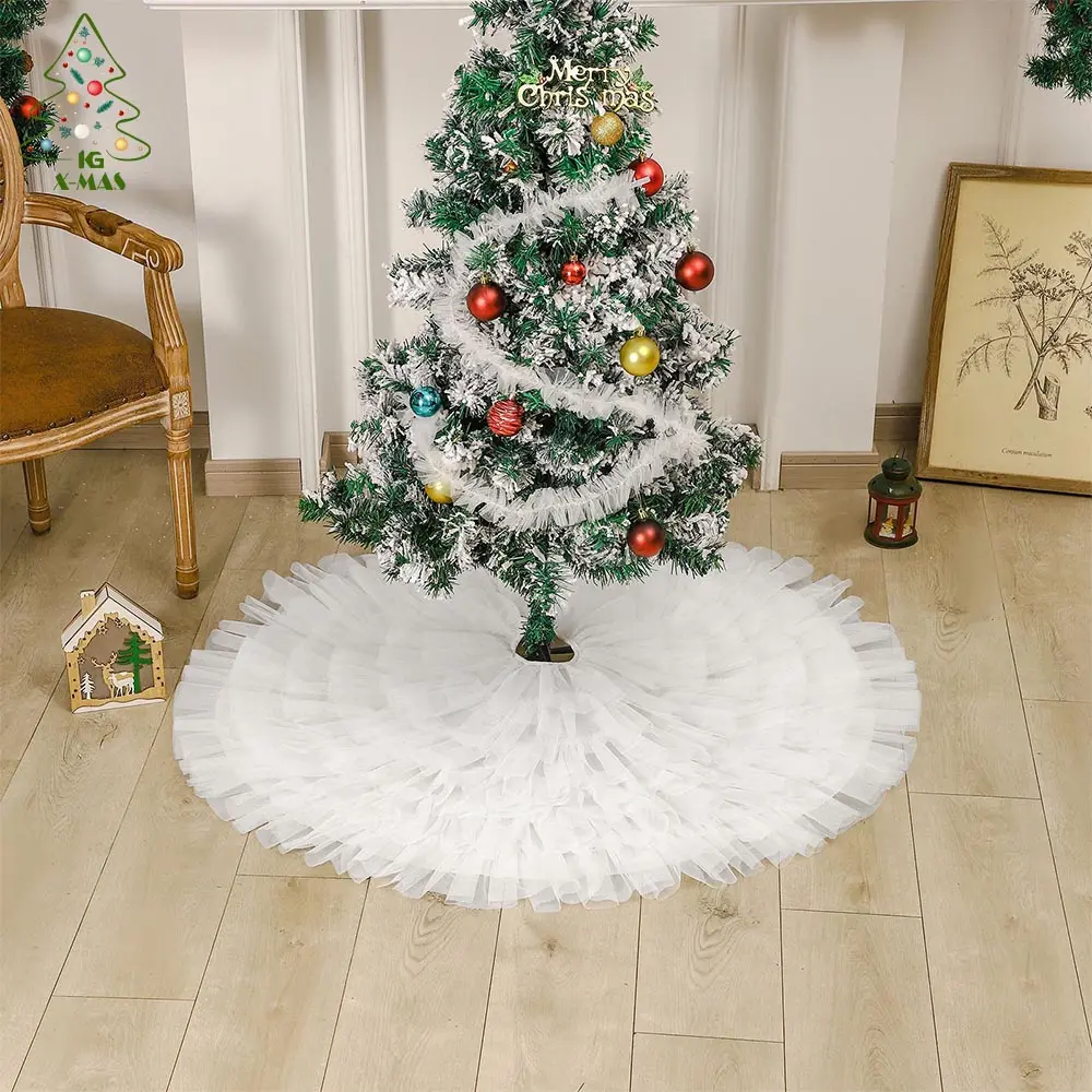 Falda plisada De árbol De Navidad, falda De lujo lista para enviar Navidad, 78cm, 90cm, color blanco