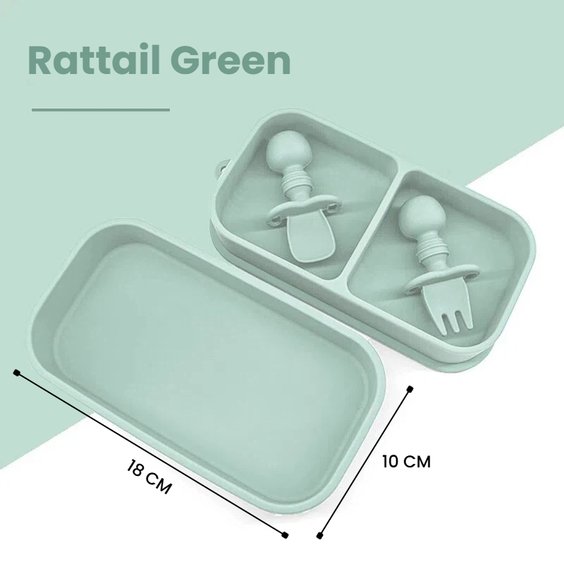 Green Lunch Box + Silicone Fork and Spoon