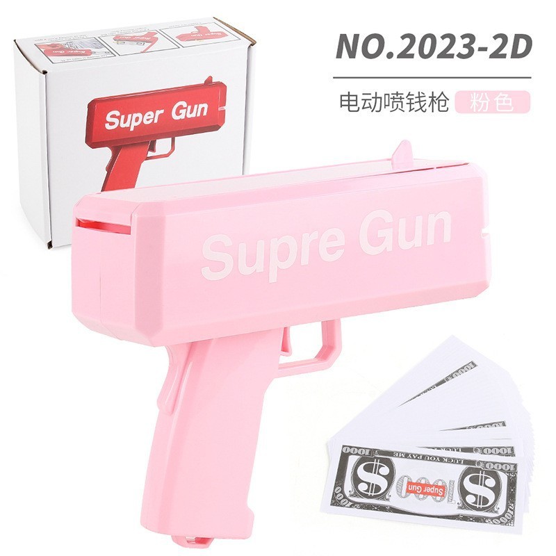 PISTOLA DE PULVERIZACIÓN de dinero rosa con pistola SM + 100 hojas de dinero