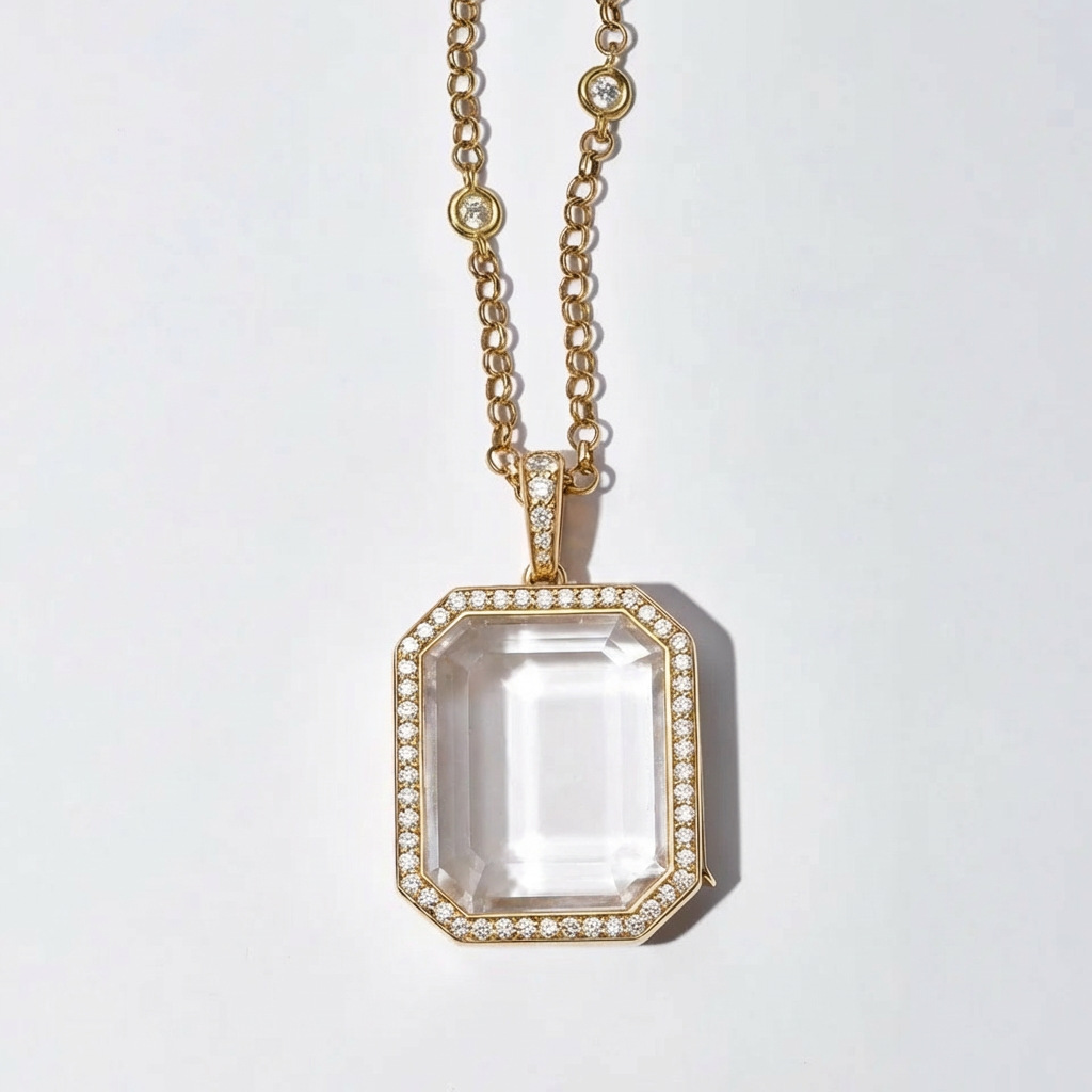 Collier boîte carrée plein de diamants-boîte vide en or