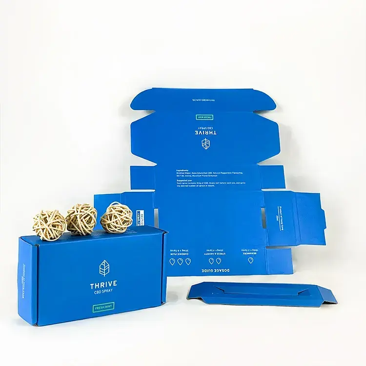 Özel lüks doğal geri dönüşümlü malzeme mavi baskılı hava spreyi sprey şişe parfüm 30ml posta hediye karton kutu