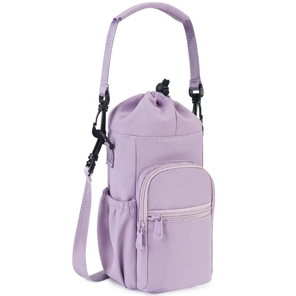 Fabricant de sac bandoulière isolé en coton et nylon avec logo personnalisé sac de transport pour bouteille d'eau avec sangle et poche pour téléphone