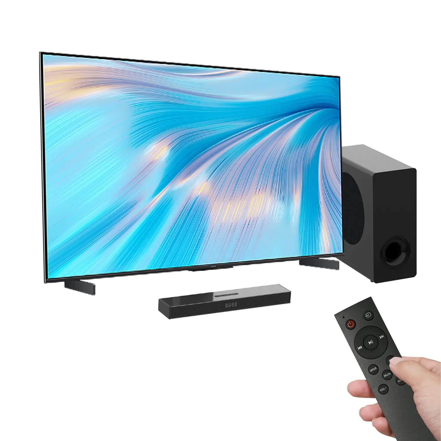 Keluaran sistem Audio rumah 80W Home theater Surround Soundbar 2.1ch dengan Subwoofer dengan biru hitam 2.1 OEM Speaker Tv Sound Bar