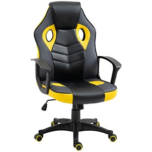 Vinsetto Ergonomic Gaming Chair,回転オフィスチェアホイール付きブラックとイエローのフェイクレザー,高さ調整可能