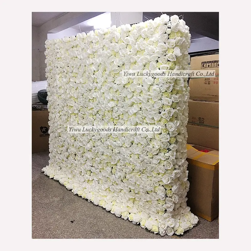 2022 Luckygoods Factory wholesale cream white artificial flower wall for wedding event decoration