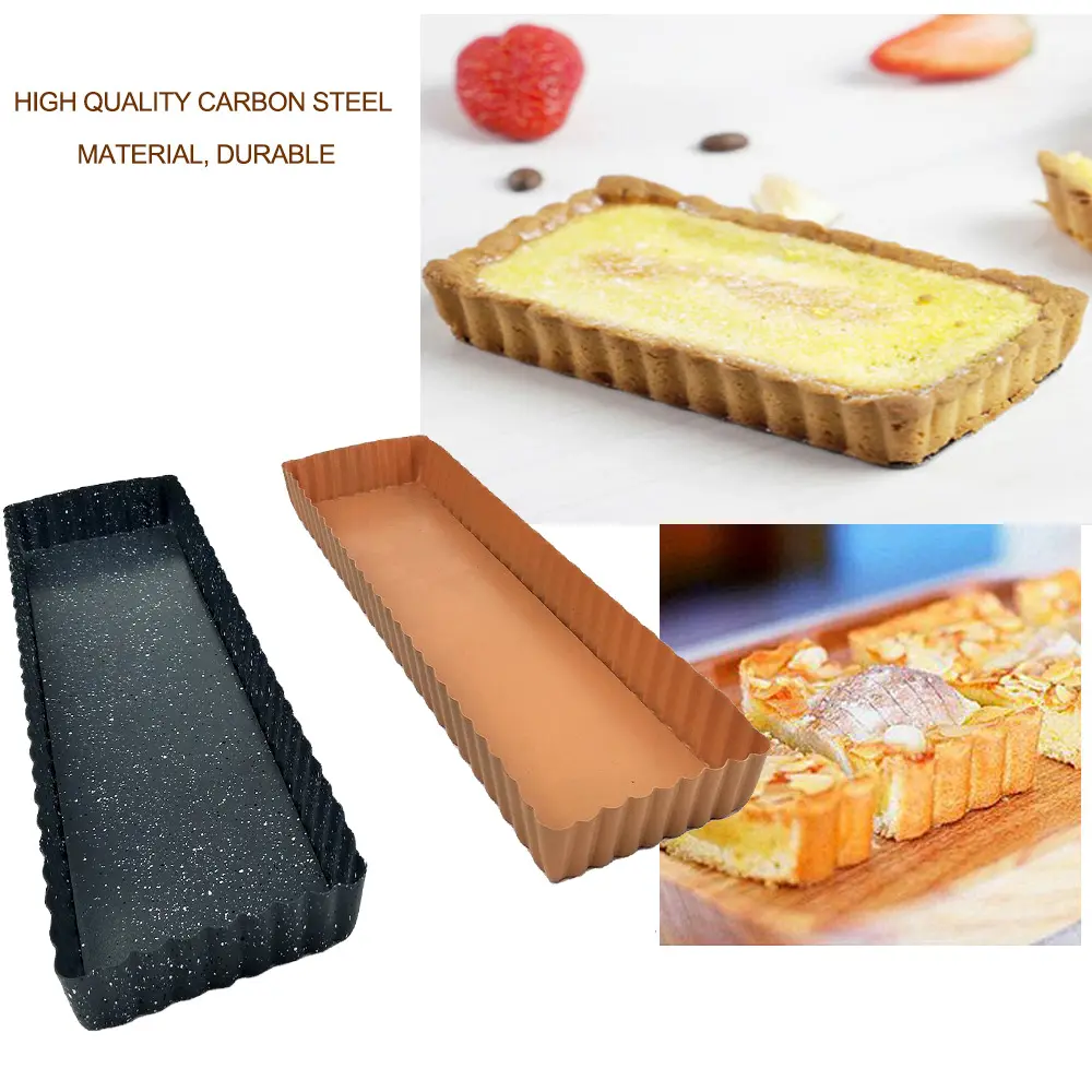 Khuôn Bánh Có Rãnh Hình Chữ Nhật Chống Dính Chảo Bánh Tart Pizza Dụng Cụ Nướng Bánh Loại Dải Chảo Bánh Có Đáy Tháo Rời