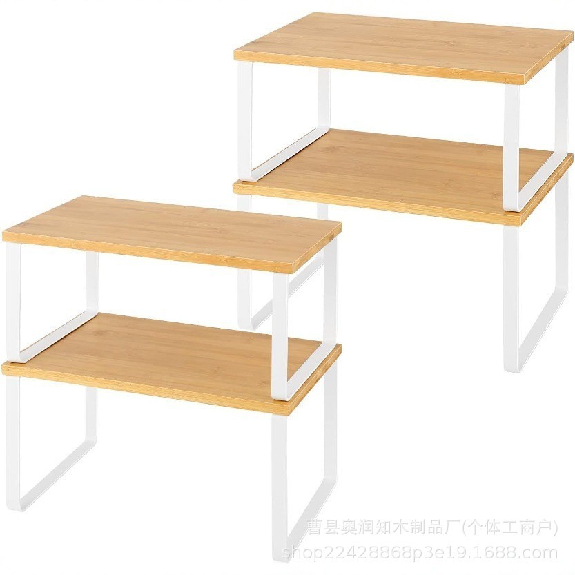 Bamboo and wood color, white iron frame four-piece set