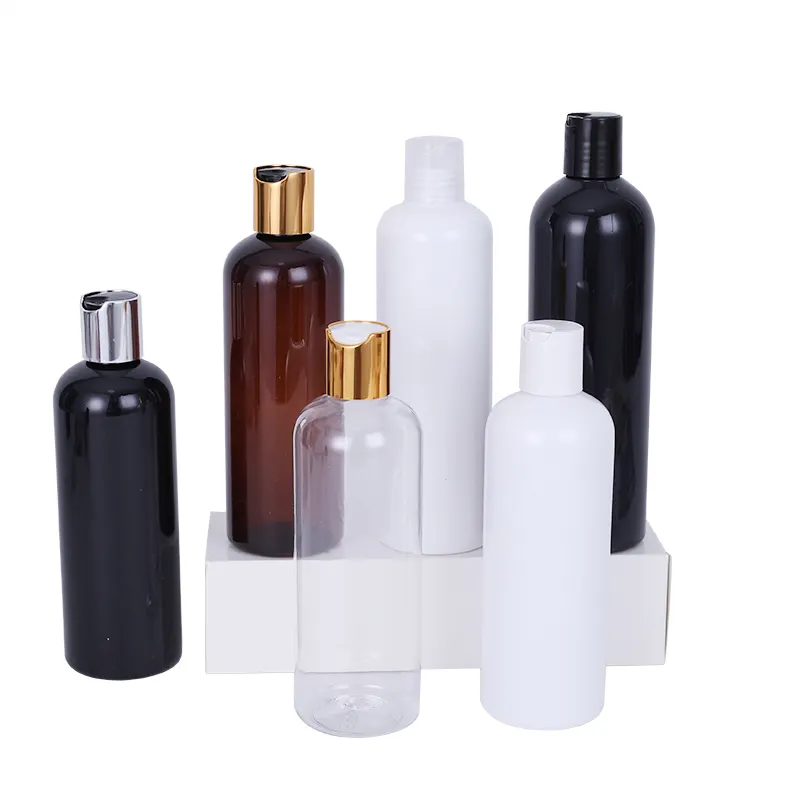 Botellas de champú vacías, contenedor de plástico PET con tapa superior de disco, 100ml, 150ml, 250ml, 500ml, gran oferta
