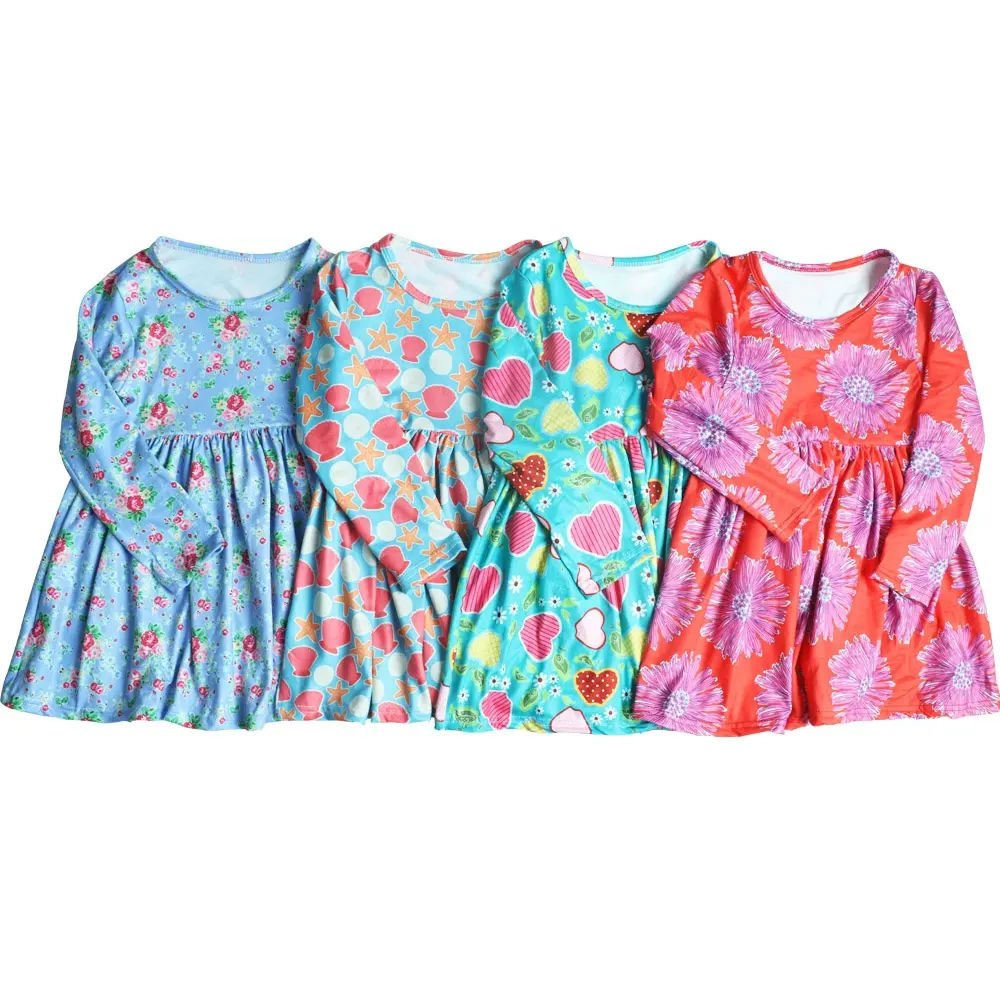 Vestido de primavera para crianças, novo 2021, roupa infantil, vestidos de princesa para meninas, estampado, saia de girassol, vestido para meninas