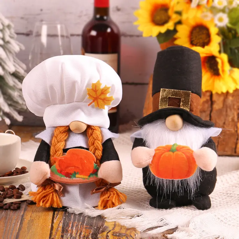 Día de Acción de Gracias Nuevas decoraciones de cosecha 8 pulgadas Pequeño abrazo Calabaza Pollo asado Pareja Chef Rudolph Doll Enano Gnomo Adorno