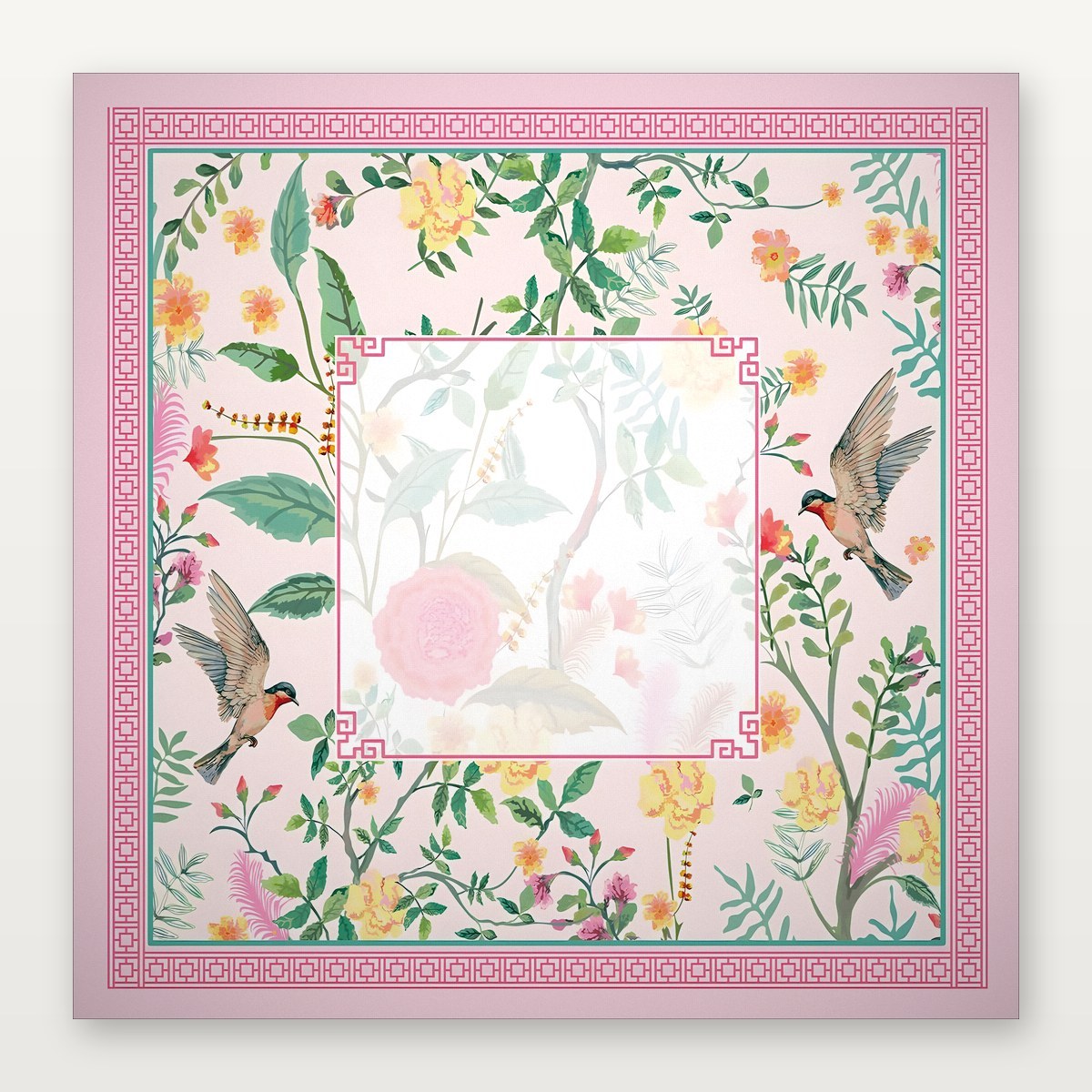 Tapis de Mahjong Oiseau Printanier Rose