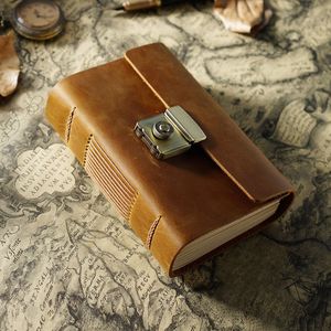 Genuine Leather Bound Journal A6 Classic Design Password <strong>Lock</strong> Handmade Writing <strong>Notebook</strong> Gift Sketchbook Travel Daily <strong>Notepad</strong> - Product Image 5