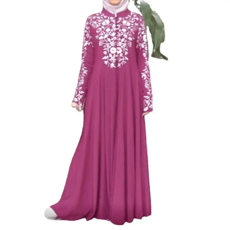 SD 무료 배송 2023 주문을 받아서 만들어진 이슬람 옷 꽃 인쇄 이슬람 의류 긴 소매 긴 이슬람 드레스 옷