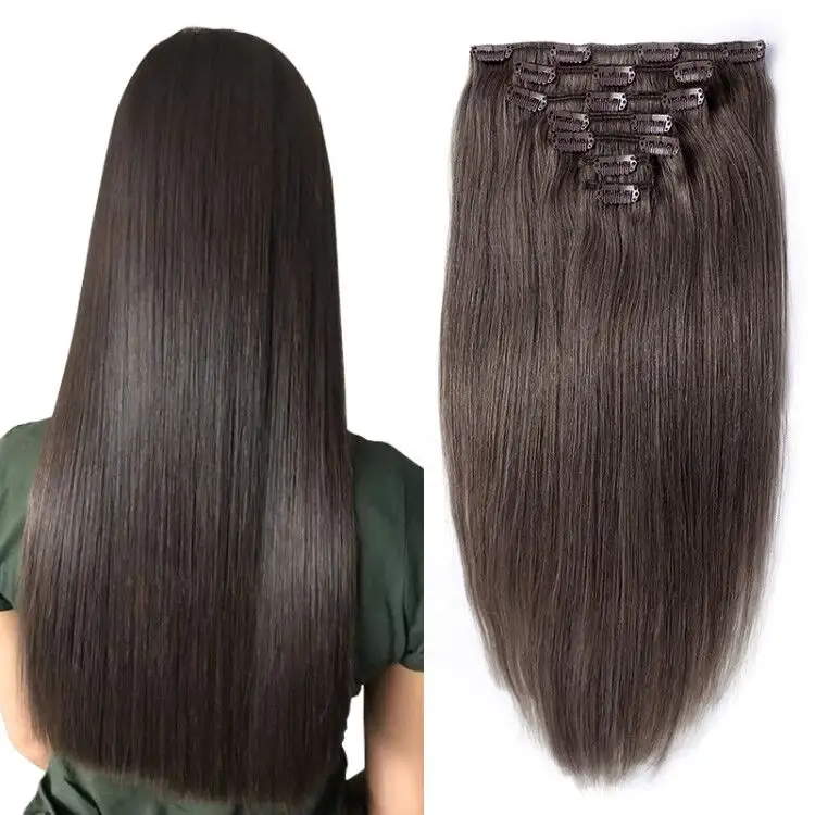 Grampos de extensão de cabelo natural, 50g-320g, desenhado duplo, raw clipe em cabelo humano virgem destaque remy 7-12 peças conjunto de extensão de cabelo humano