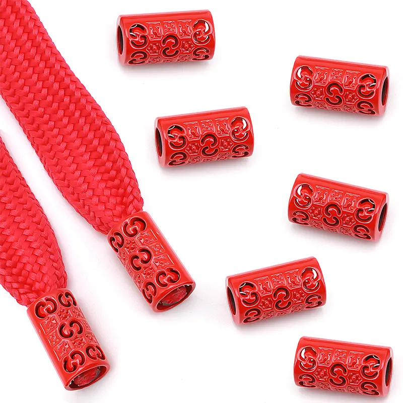 طرفات معدنية حمراء ذات طابع شخصي لحبل الهيودي طرف حبل قصير طرف معدني لحبل الزينة والملابس