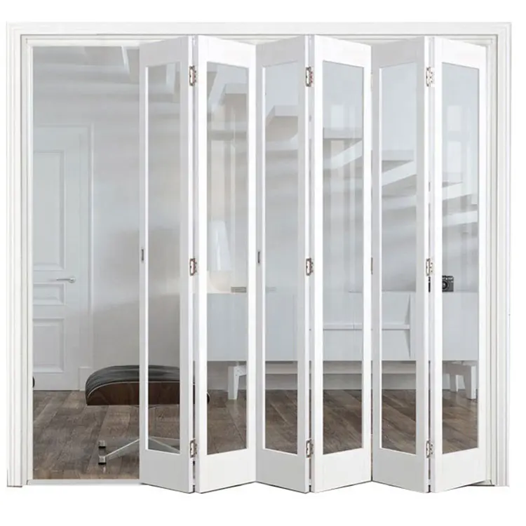 Puertas de acordeón de vidrio con marco Upvc de plástico de tamaño personalizado, diseño de puerta plegable, puertas plegables de doble pliegue para exteriores