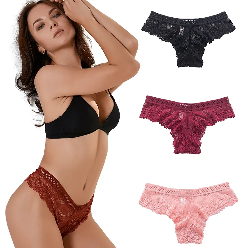 Tanga de encaje para mujer, ropa interior sexy sedosa para chica, bragas de red transparente