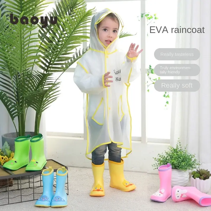 Chubasquero EVA de moda, Poncho largo impermeable transparente, borde colorido, chubasquero a prueba de viento para exteriores para niños