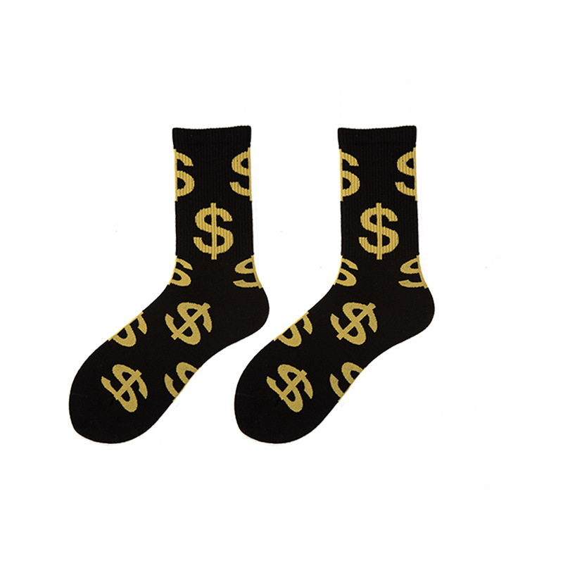 Wholesale Custom Designer Crew Cotton Winter Socks Dollar Pattern Socks Unisex