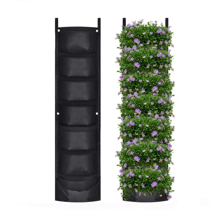 Macetero de pared para jardín, bolsa de cultivo de plantas de tela de fieltro, impermeable, colgante, Vertical, campo verde, 4 bolsillos, 7 bolsillos, 9 bolsillos