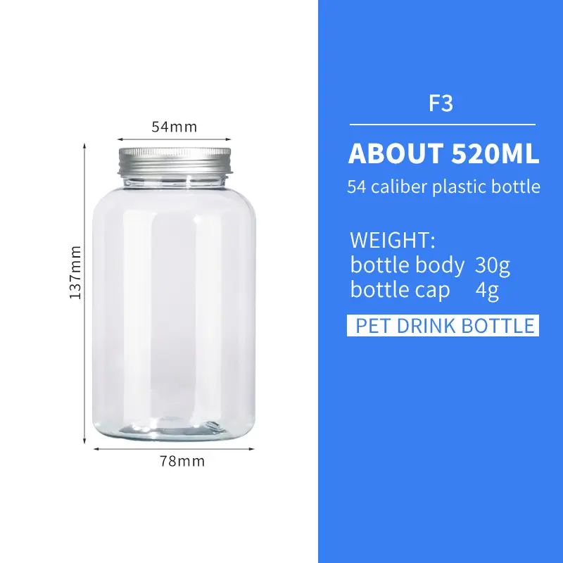 Botella de té helado líquido Refrescos Botella de agua de bebida transparente de plástico Latas de mascotas