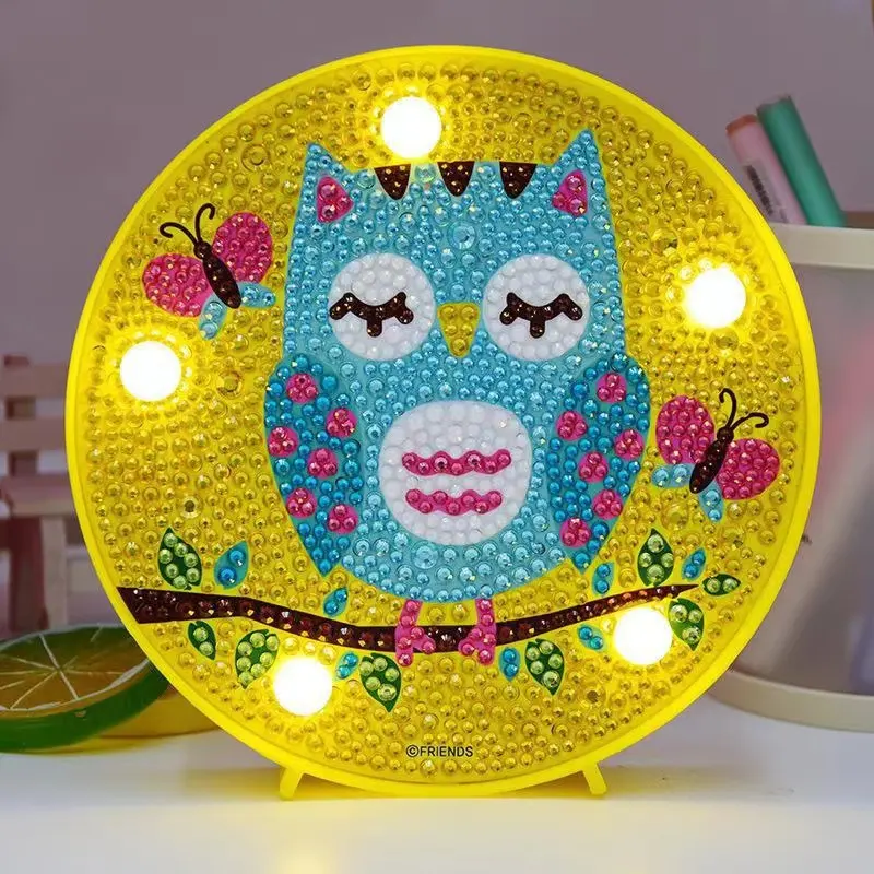 Bébé hibou bricolage 5D diamant peinture lampe à LED perceuse complète cristal dessin Kit lampe de chevet veilleuse Arts artisanat