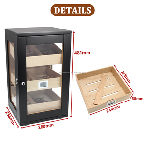 <strong>Humidor</strong> with Hygrometer &amp; Humidifier Three Removable Drawers Partitions for 75~100 Pcs Luxury Wood Cigar <strong>Humidor</strong> Cabinet - Product Image 3