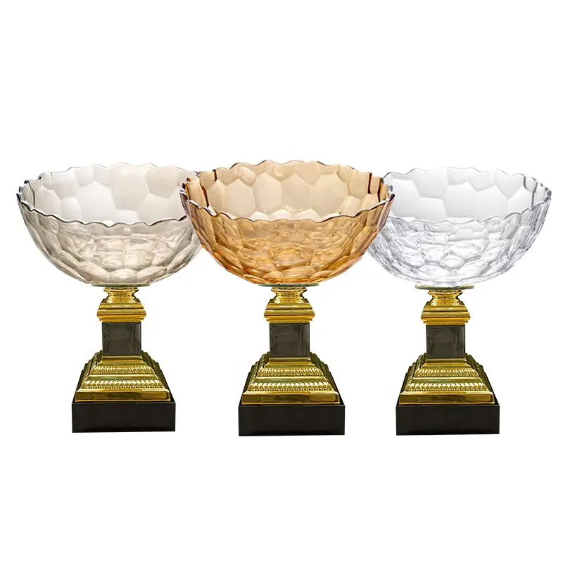 Squisito trofeo in vetro di cristallo grande premio trofeo in vaso di cristallo con foro in un trofeo di golf souvenir in metallo