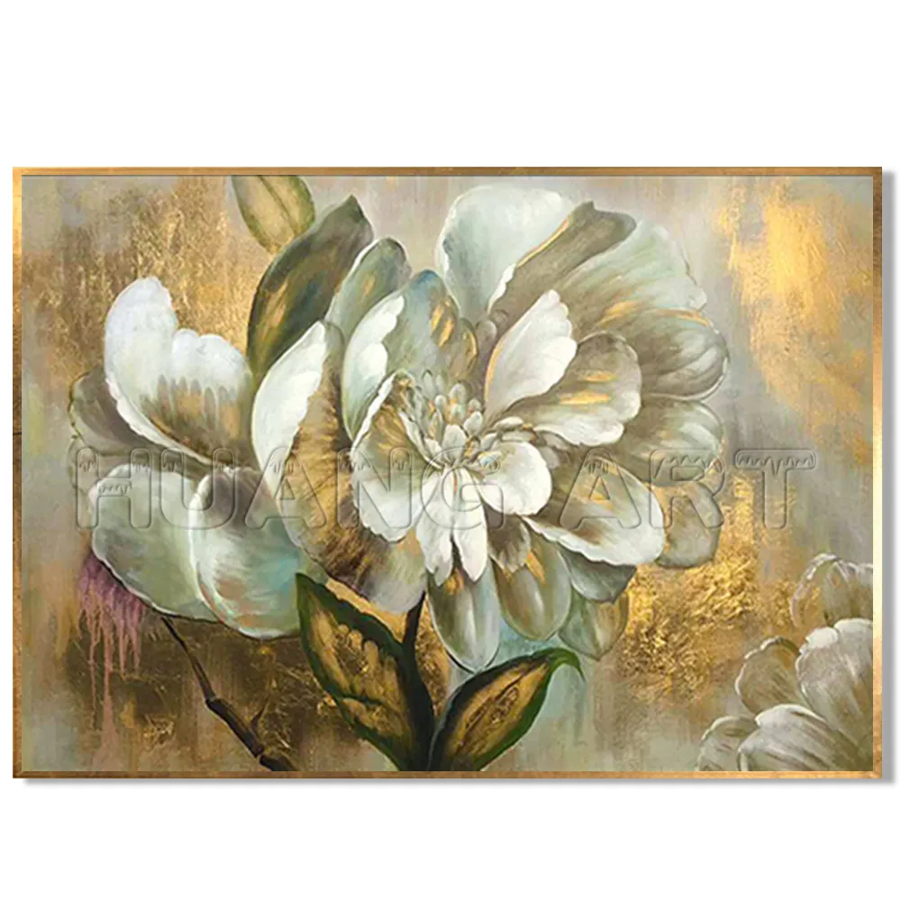 100% pintura al óleo de flores florecientes hechas a mano sobre lienzo decoración de gama alta pintura de pared artística decoración del hogar arte de flores doradas como regalo