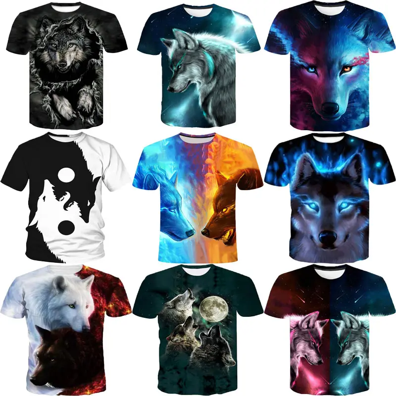 동물 늑대 3D 인쇄 티셔츠 남자 디지털 인쇄 Tshirt 그래픽 의류 모든 인쇄 티셔츠 캐주얼 대형 T 셔츠