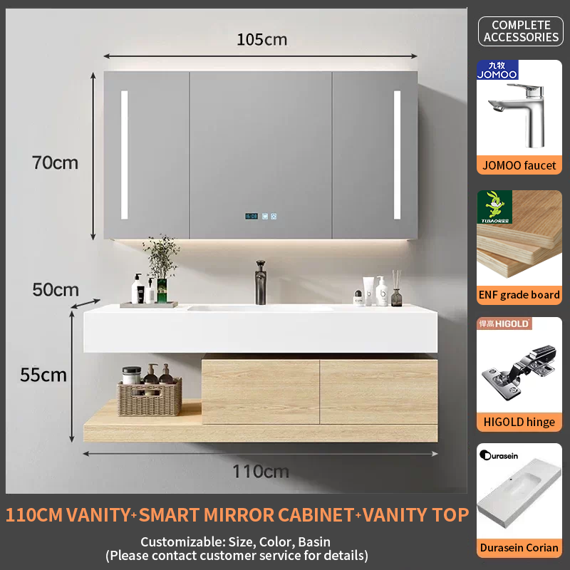 110Durasein Corian Integrated basin+Smart Mirror Cabinet