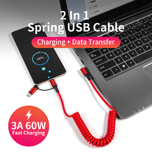 Logo Gift <strong>2</strong> <strong>in</strong> <strong>1</strong> PD60W Telescoping Spring Nylon Braided L Shape Elbow Data Cable Fast Charging Phone Charger for Type-c/8 PIN - Product Image 5