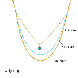 Dainty su geçirmez 316L paslanmaz çelik çok zincir mavi su damlası kadınlar için zirkon nazarlık kolye - Product Image 5