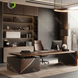 Muebles de oficina de lujo Escritorio de trabajo con cajones y marco de acero inoxidable dorado Mesa de trabajo de computadora superior de vidrio - Product Image 3