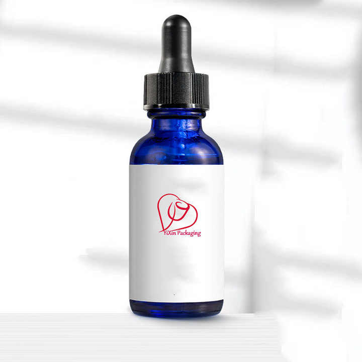 60ml Cylinder Round Blue Glass Empty Bottle Skincare Packaging with Black Dropper for Cosmetic Perfume Oil Eyelashes Extension