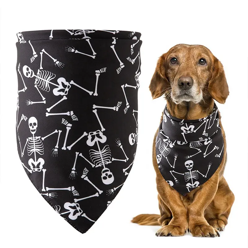 Bandana de algodão macio para animais de estimação com estampa de caveiras sagradas, bandana elegante de Halloween para cães, sustentável para todas as estações