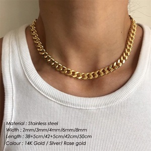Chihang 14K altın kaplama paslanmaz çelik küba zincir kolye 4MM geniş 38 + 5cm ile Hip Hop tarzı titanyum çelik bağlantı zinciri tipi - Product Image 3