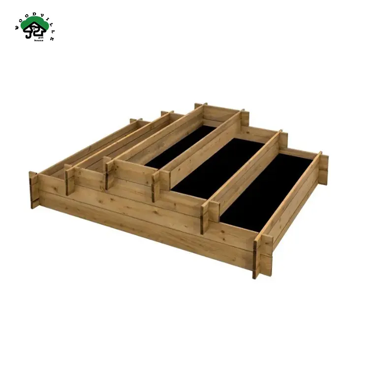 Maceta de madera cama escalera cuadrada caja de plantación de verduras productos de plantación de jardín impermeable madera de abeto chino