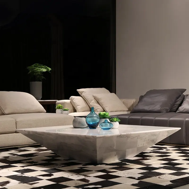 Tianshan — Table basse carrée moderne en marbre blanc, simple et à la mode, vente directe d'usine