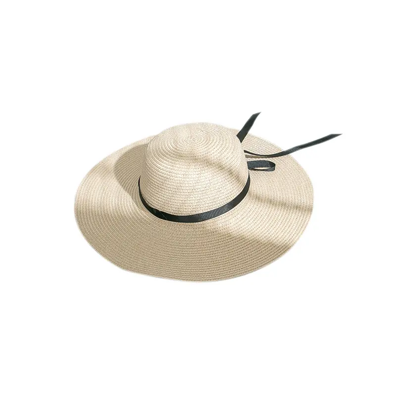 Chapeau de plage en paille pour femmes, pliable, avec ruban à grand bord, style européen et américain, pour voyage et vacances, nouvelle collection été