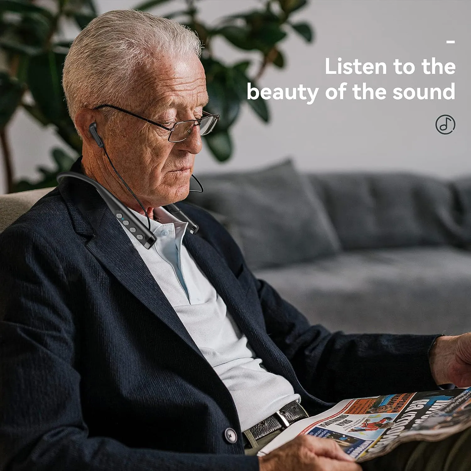 Auriculares inalámbricos sin silbidos con banda para el cuello para ayudar a escuchar a personas mayores, amplificador de audífonos recargable para ancianos