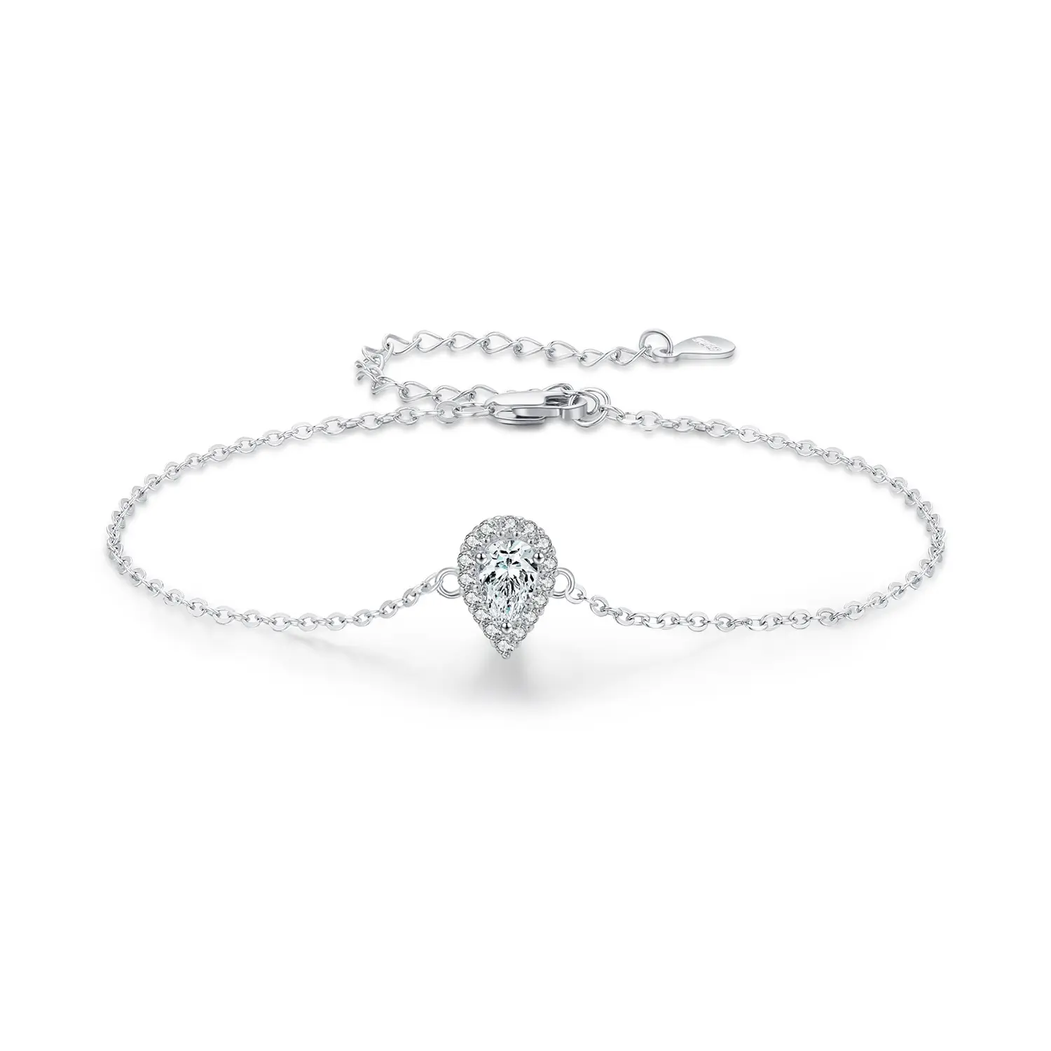 Wholesale italian charm bracelets water drop cubic zirconia 925 silver charm bracelet 925 women diamond bracelet women